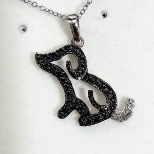 Sterling Black Puppy w/diamond tail pendant 16" chain necklace NIB
